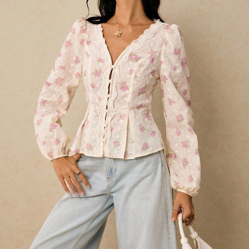 Multicolor Boho Women's Embroidered Floral Print Shirt